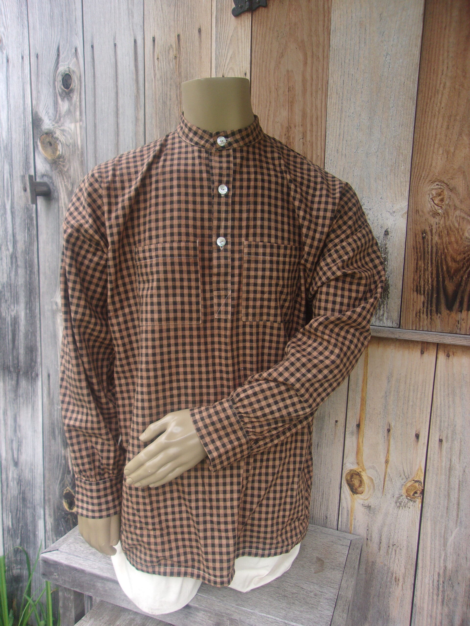 Woven Checked Cotton Shirt w/Detachable Collar - Image 2