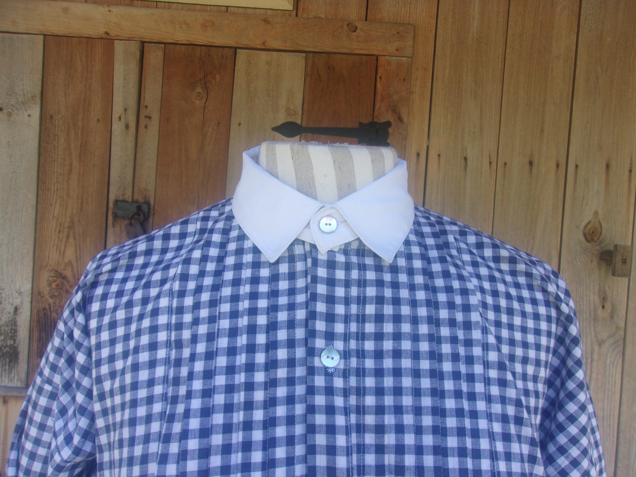 Checked Pleated Shirt w/Detachable Collar - Image 2