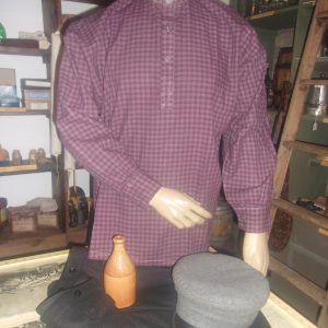 Banded Collar Checked Cotton Shirt